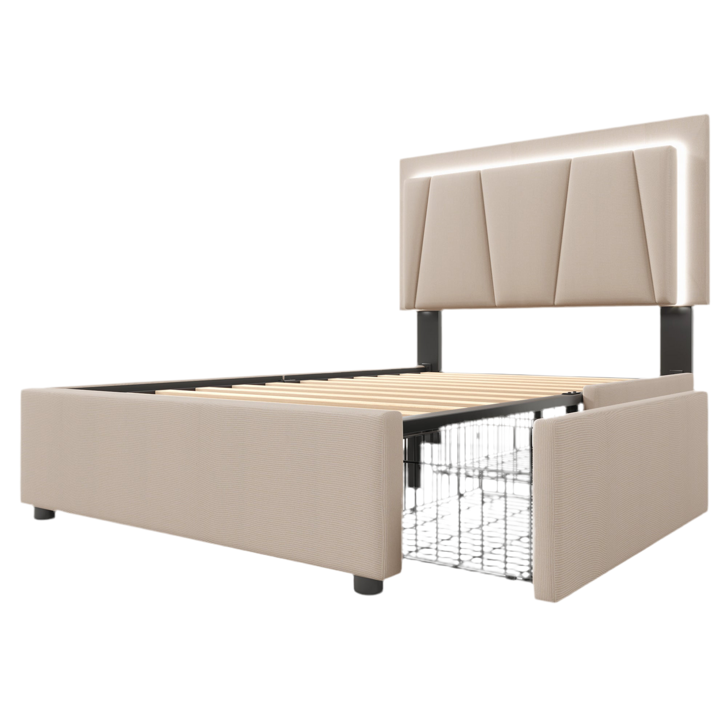 Wooden Storage Bed Frame with Drawers - 90cm x 200cm Single Bed