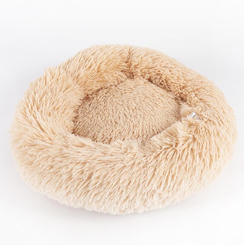 Round Plush Dog Bed - Calming Pet Nest for Small Dogs & Cats