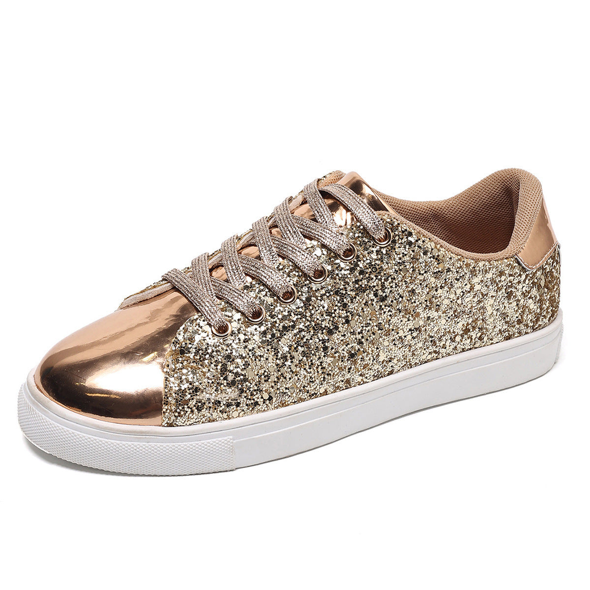 Plus Size Sequined Front Lace-up Board Shoes