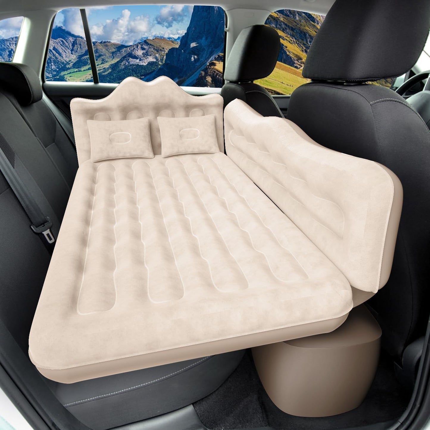 Car Air Mattress - Inflatable SUV Back Seat Camping Bed with 2 Pillows