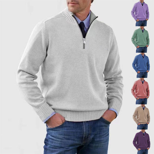 Men's Stand Collar Zipper Sweater  Long Sleeve Knitted