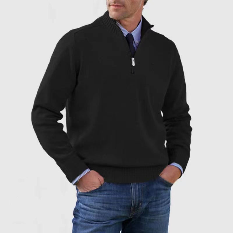 Men's Stand Collar Zipper Sweater  Long Sleeve Knitted