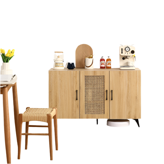 Natural Rattan 3-Door Storage Cabinet - Kitchen Organizer