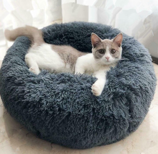 Round Plush Dog Bed - Calming Pet Nest for Small Dogs & Cats