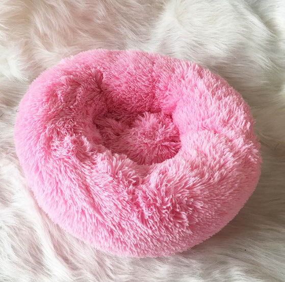 Round Plush Dog Bed - Calming Pet Nest for Small Dogs & Cats