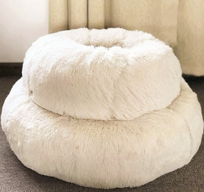 Round Plush Dog Bed - Calming Pet Nest for Small Dogs & Cats