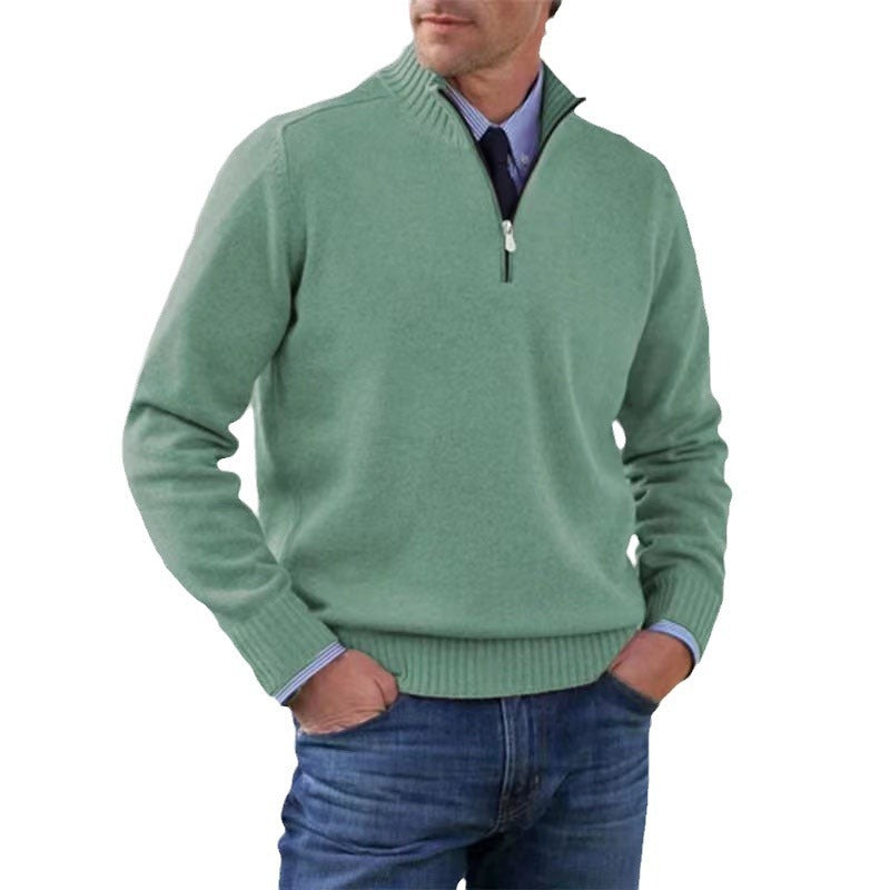 Men's Stand Collar Zipper Sweater  Long Sleeve Knitted
