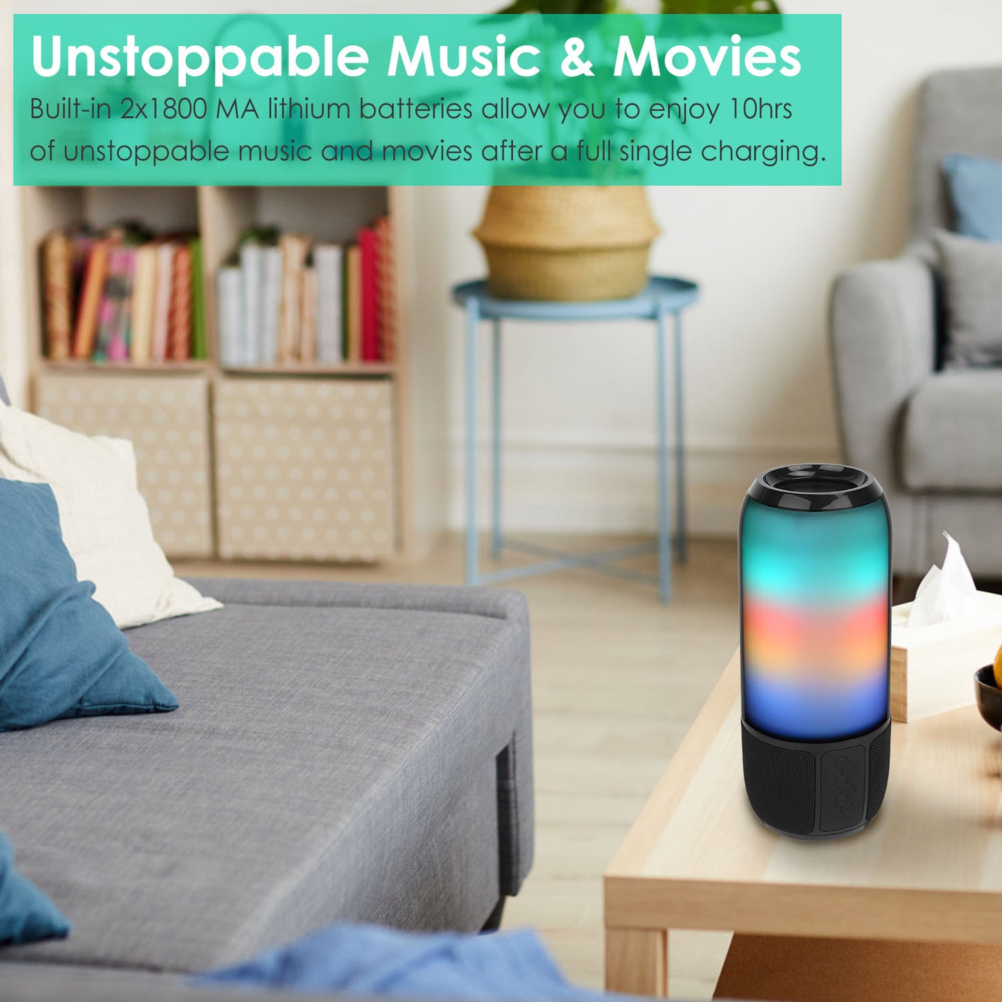 Wireless Portable Speaker with LED Color-Changing Lights - Bluetooth Stereo for Party & Travel