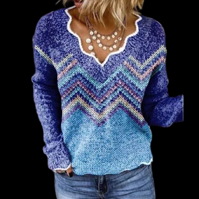 Women's V-Neck Long Sleeve T-Shirt - Casual Printed Top