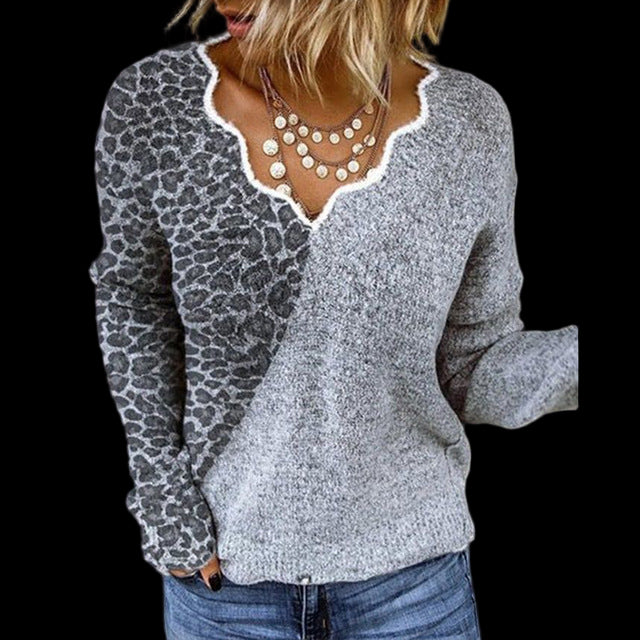Women's V-Neck Long Sleeve T-Shirt - Casual Printed Top