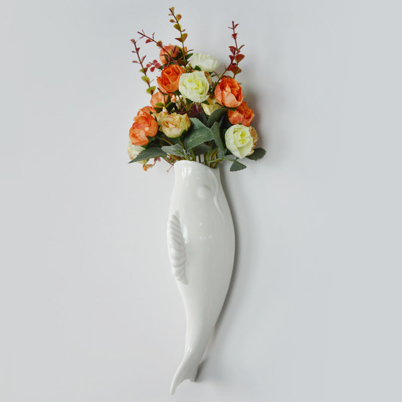 Modern Ceramic Goldfish Wall Vase - 3D Wall Decoration