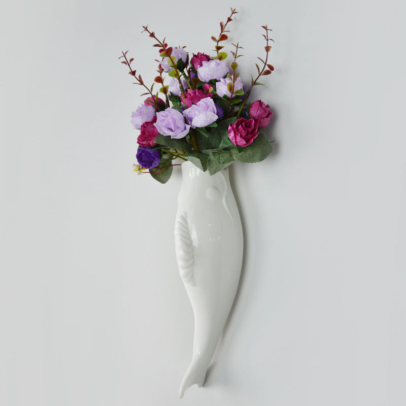 Modern Ceramic Goldfish Wall Vase - 3D Wall Decoration