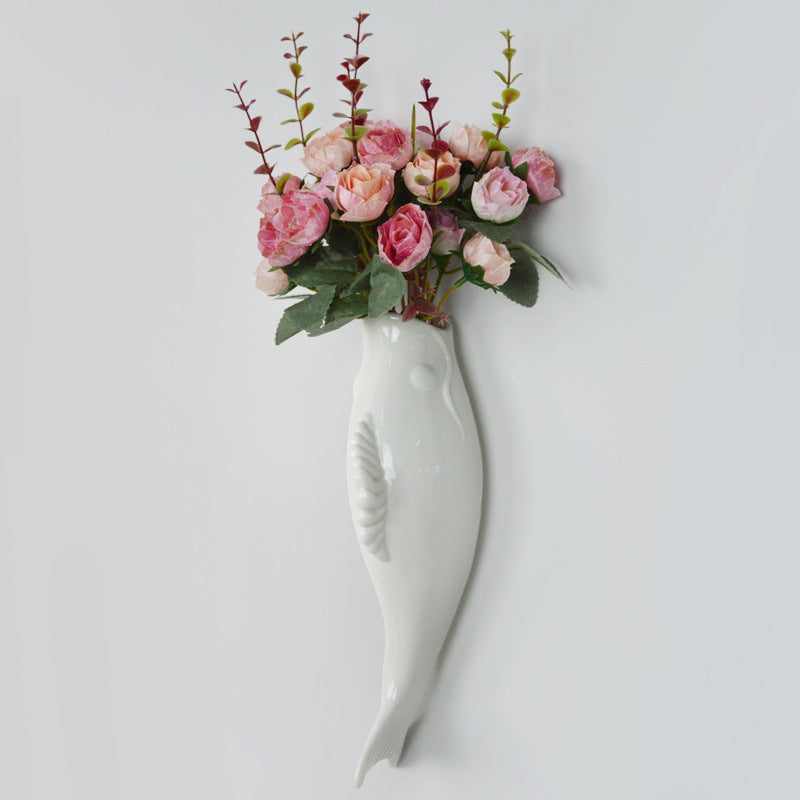 Modern Ceramic Goldfish Wall Vase - 3D Wall Decoration