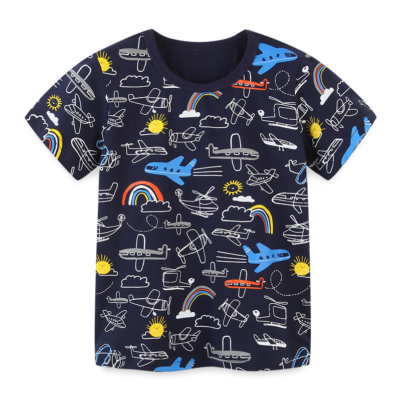 Boys Summer Cartoon T-Shirt - Cotton Print Top for Kids