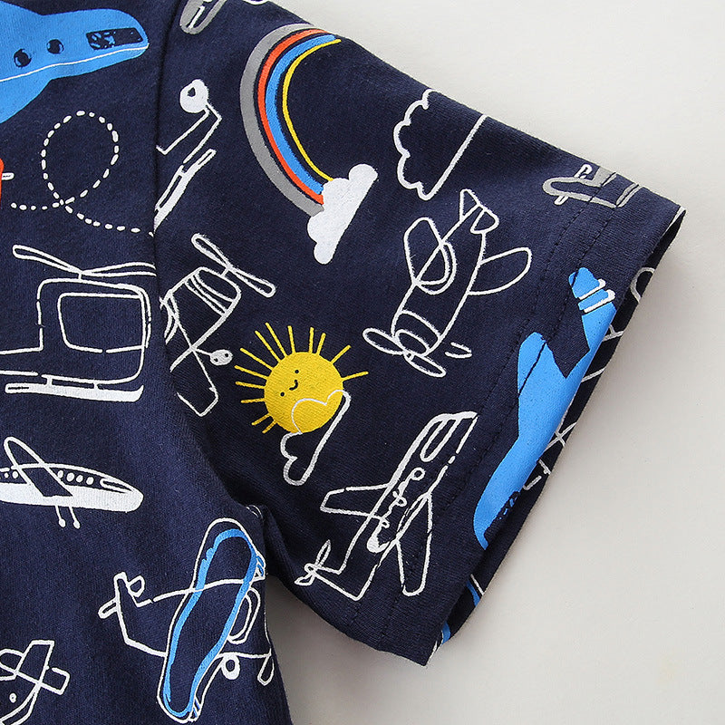 Boys Summer Cartoon T-Shirt - Cotton Print Top for Kids