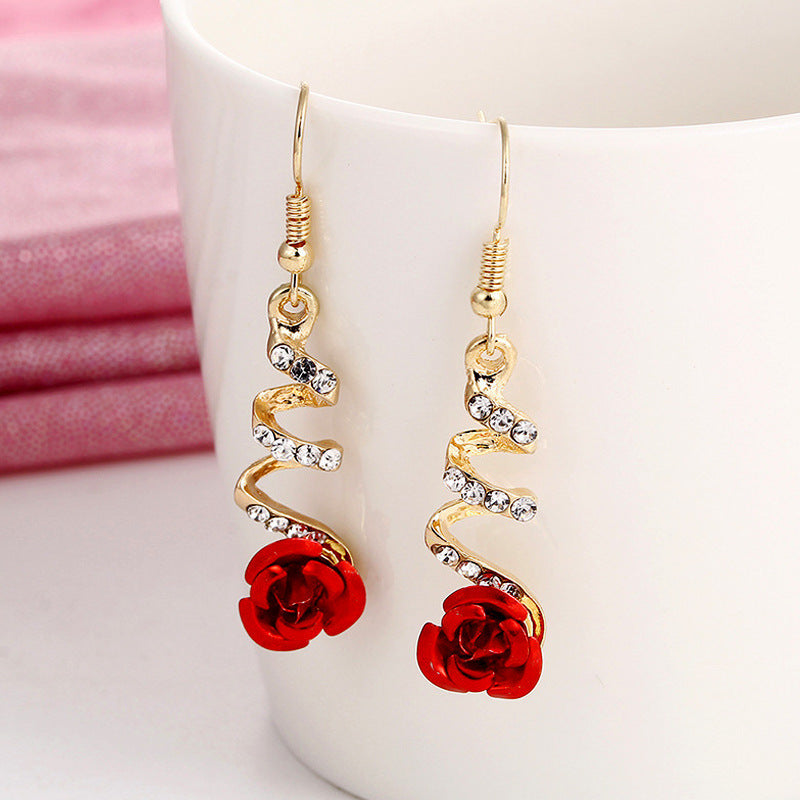 Flower Rhinestone Tassel Earrings - Multiple Colors Available