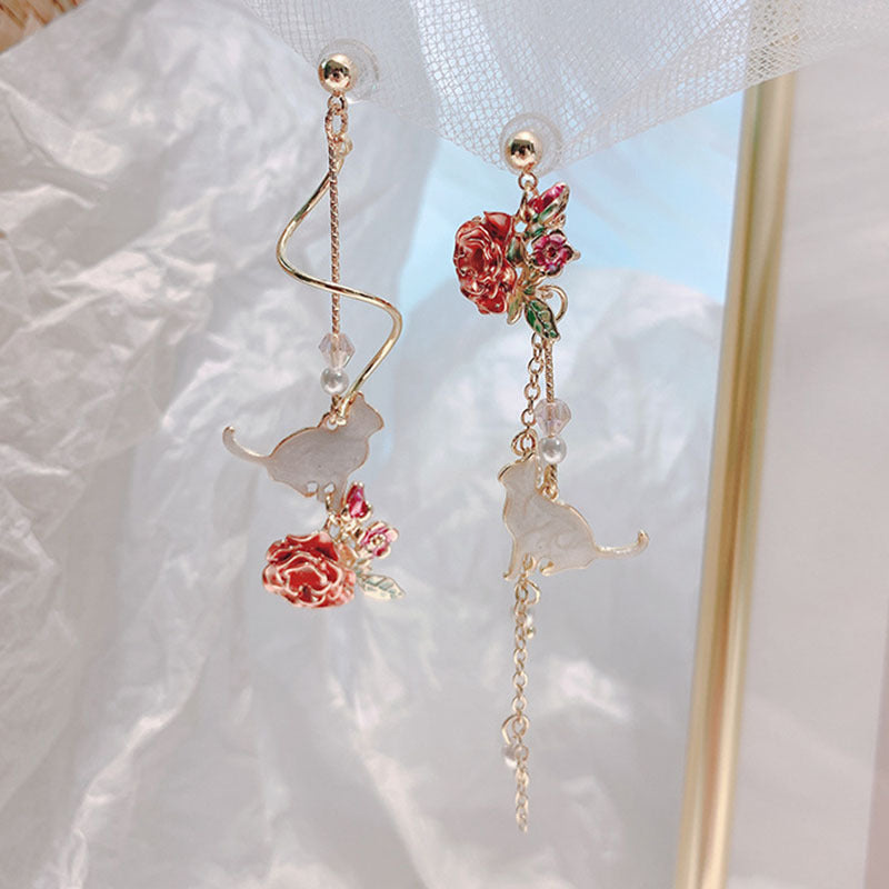 Flower Rhinestone Tassel Earrings - Multiple Colors Available