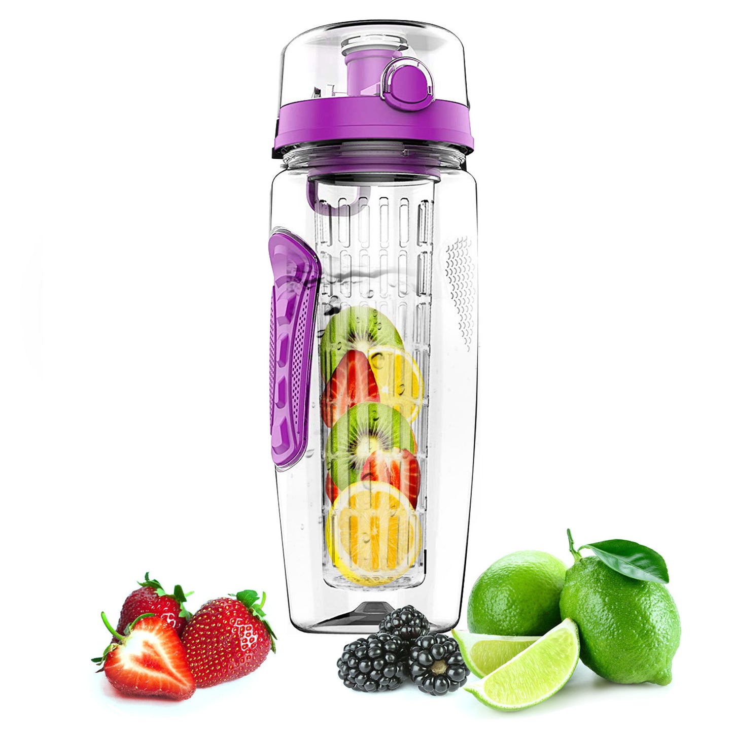 32oz Fruit Infuser Water Bottle - BPA Free Sports Bottle with Flip Top Lid