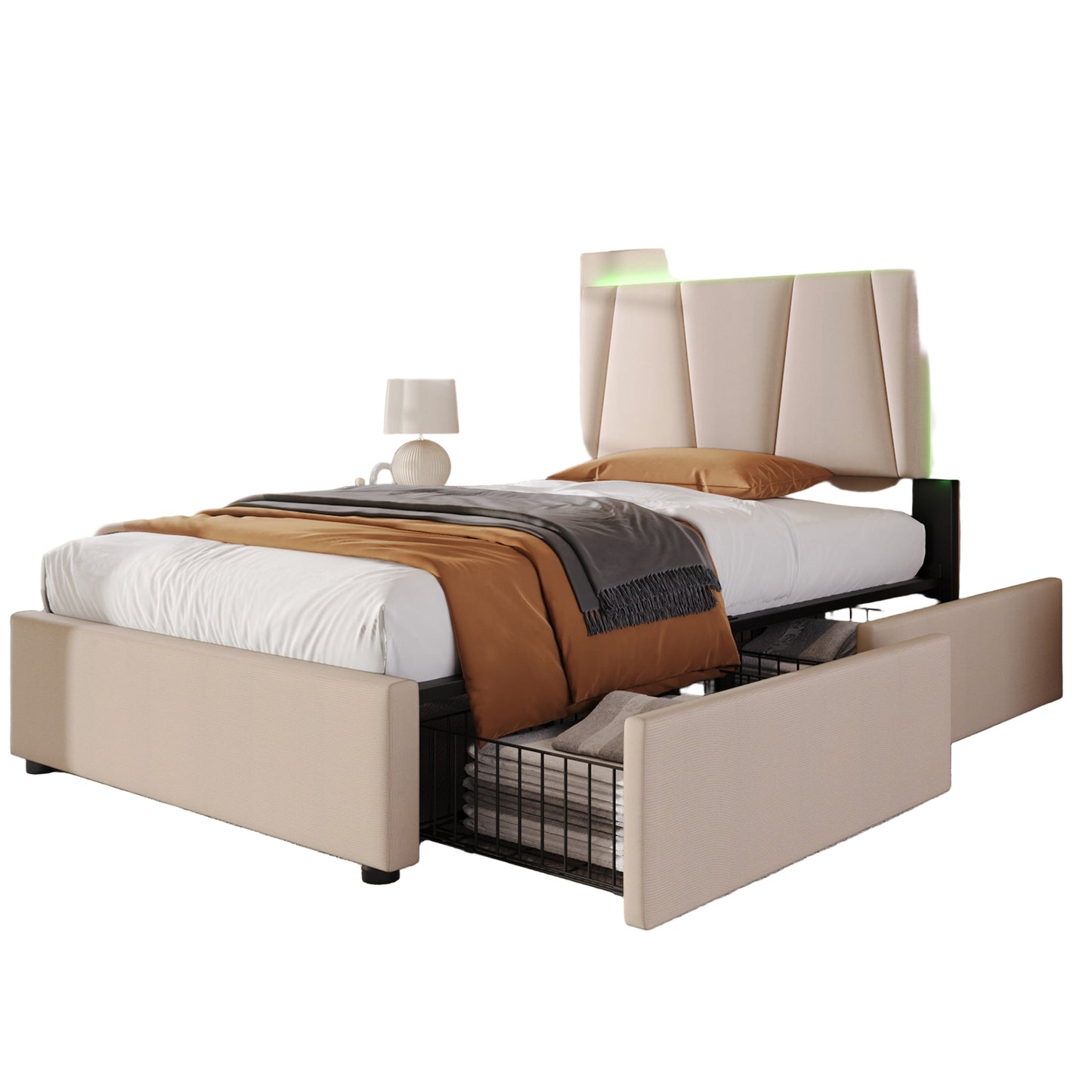 Wooden Storage Bed Frame with Drawers - 90cm x 200cm Single Bed