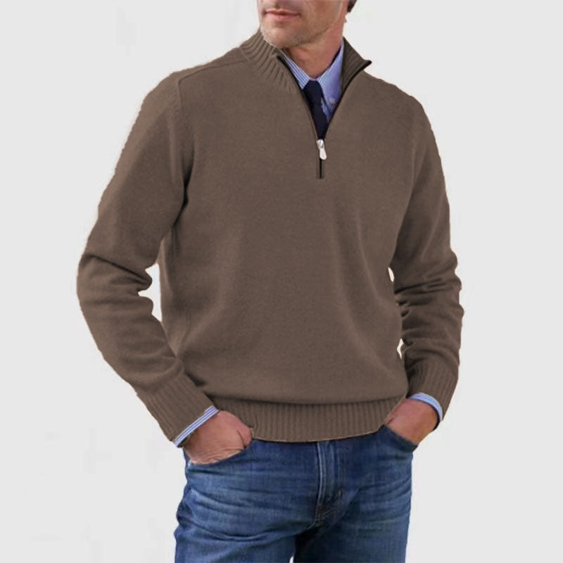 Men's Stand Collar Zipper Sweater  Long Sleeve Knitted