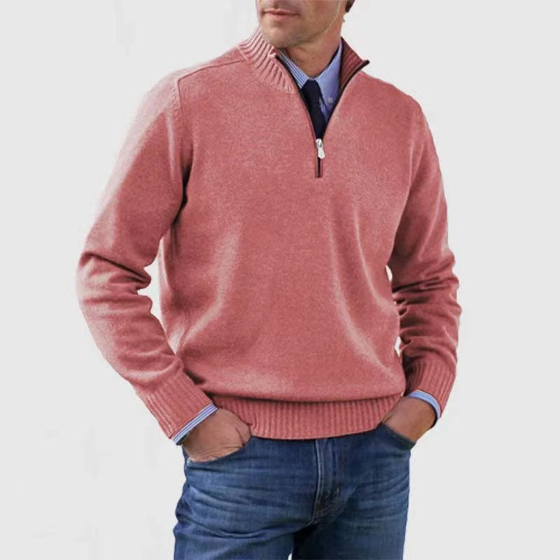 Men's Stand Collar Zipper Sweater  Long Sleeve Knitted