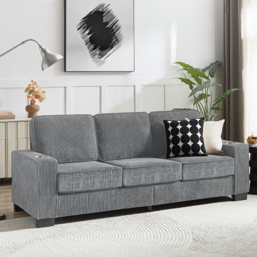 3-Seater Corduroy Fabric Sofa - Modern Compressed Couch