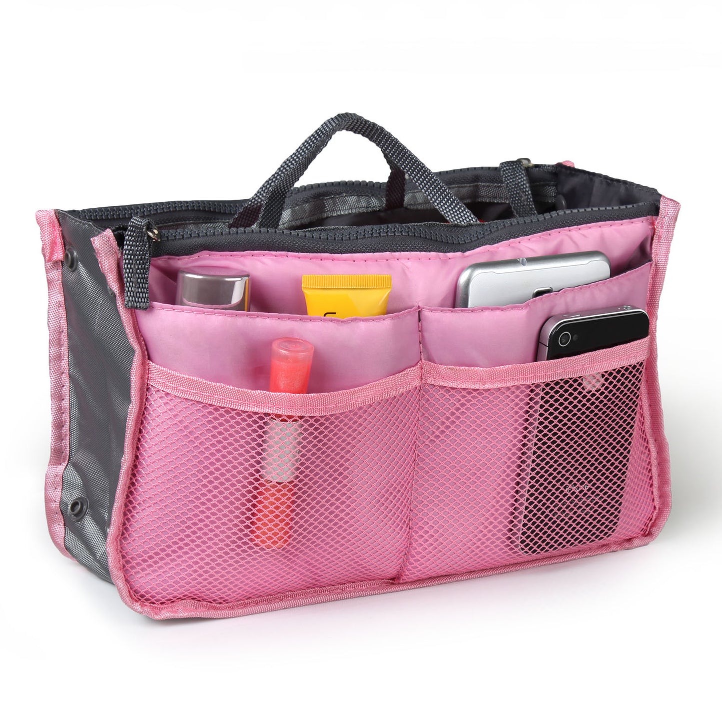 Travel Handbag Organizer Insert - Multi-Pocket Makeup Bag with Hand Strap