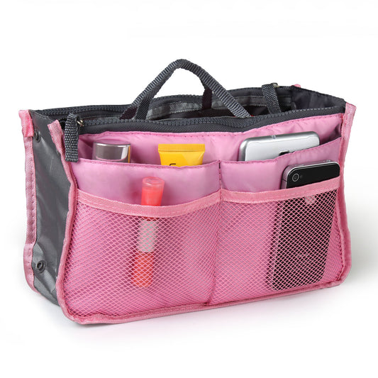 Travel Handbag Organizer Insert - Multi-Pocket Makeup Bag with Hand Strap