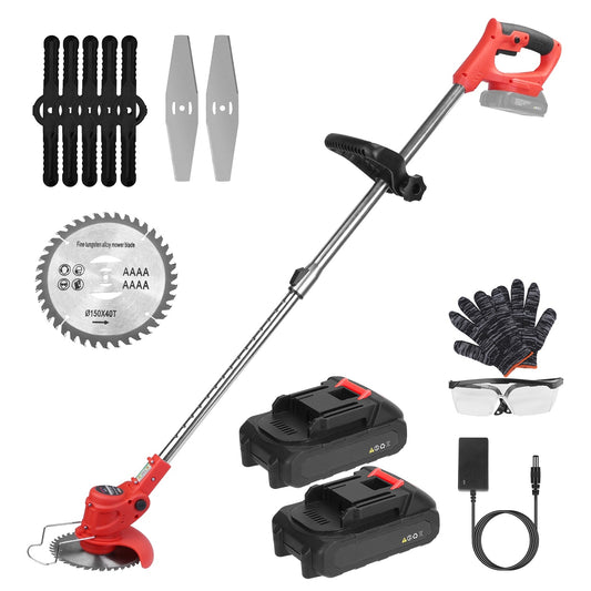 Electric Cordless Grass Trimmer Set - 2 Batteries, Multiple Blades & Accessories