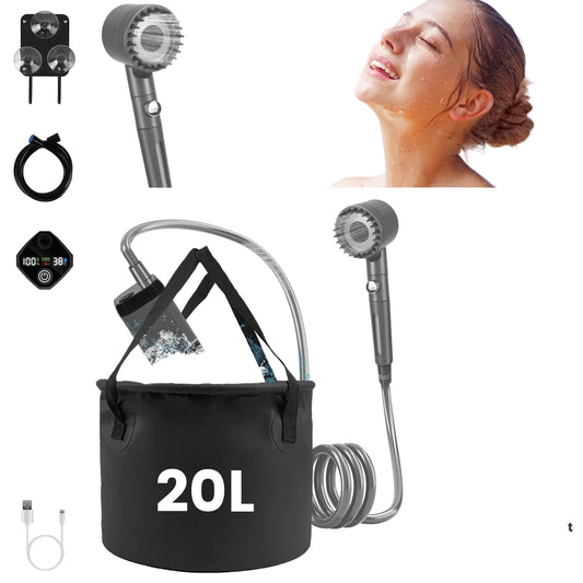 Portable Camping Shower - IPX7 Waterproof 6000mAh Rechargeable with 5.3 Gallon Bucket