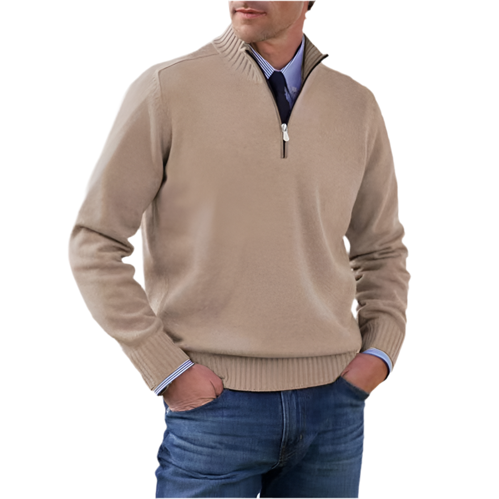 Men's Stand Collar Zipper Sweater  Long Sleeve Knitted