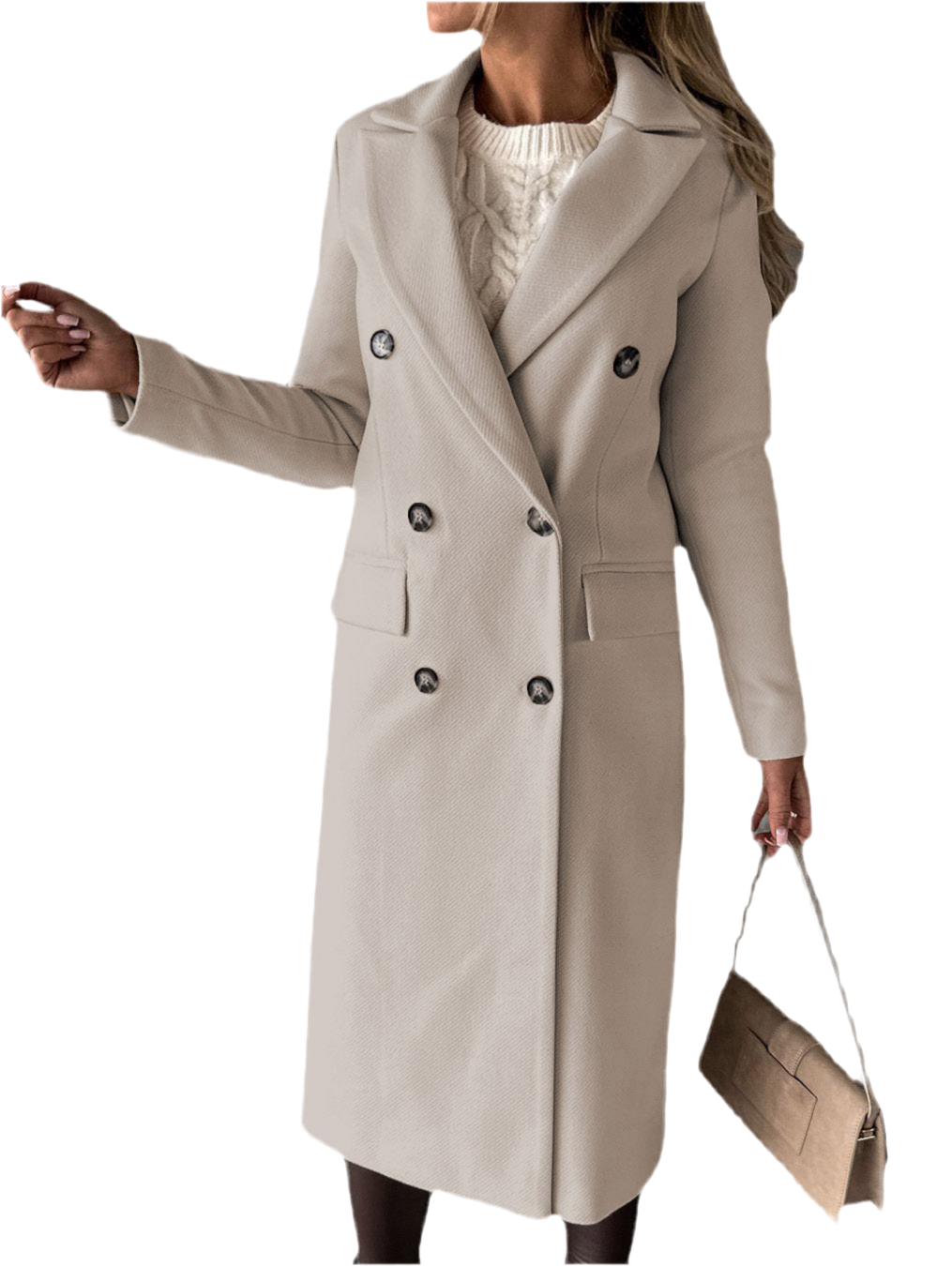 Double Breasted Lapel Coat Winter Slim Long Jacket