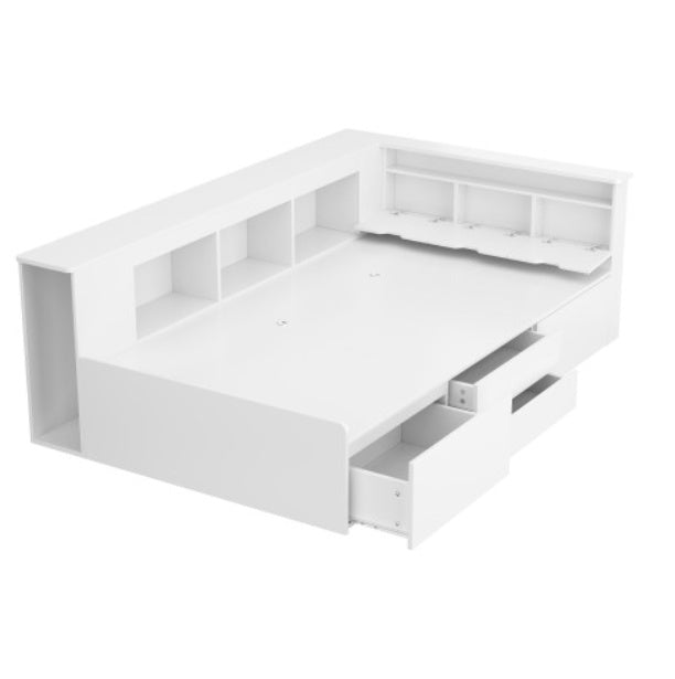 Single Children's Bed with Storage - 3ft Multifunctional Kids Bed Frame with Drawers and Bookcase