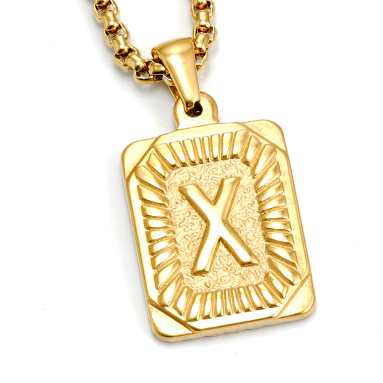Men's Gold-Plated Stainless Steel Letter Pendant Necklace