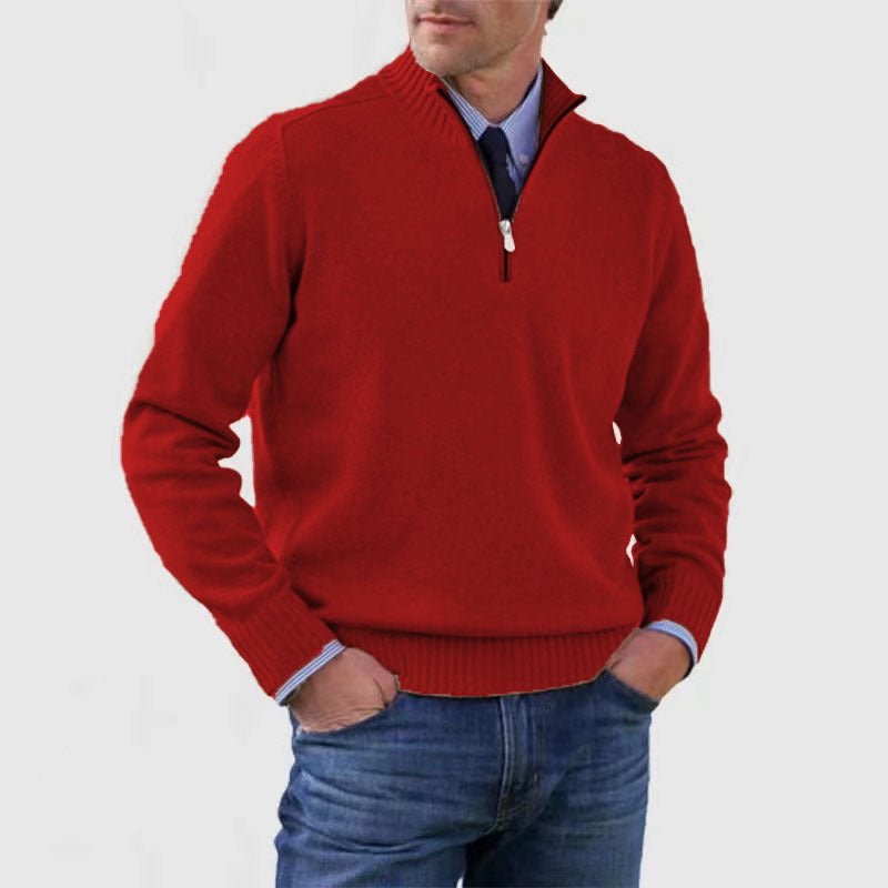 Men's Stand Collar Zipper Sweater  Long Sleeve Knitted