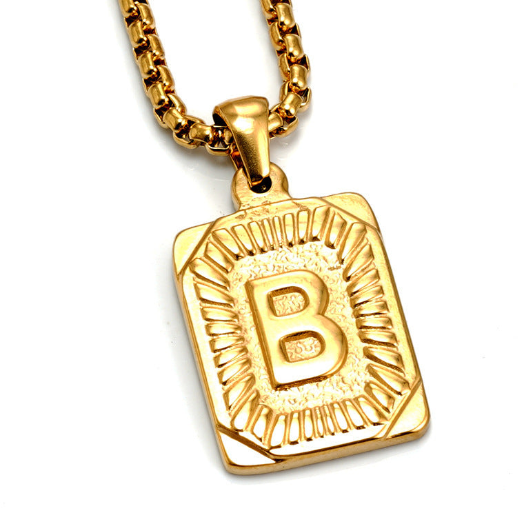 Men's Gold-Plated Stainless Steel Letter Pendant Necklace