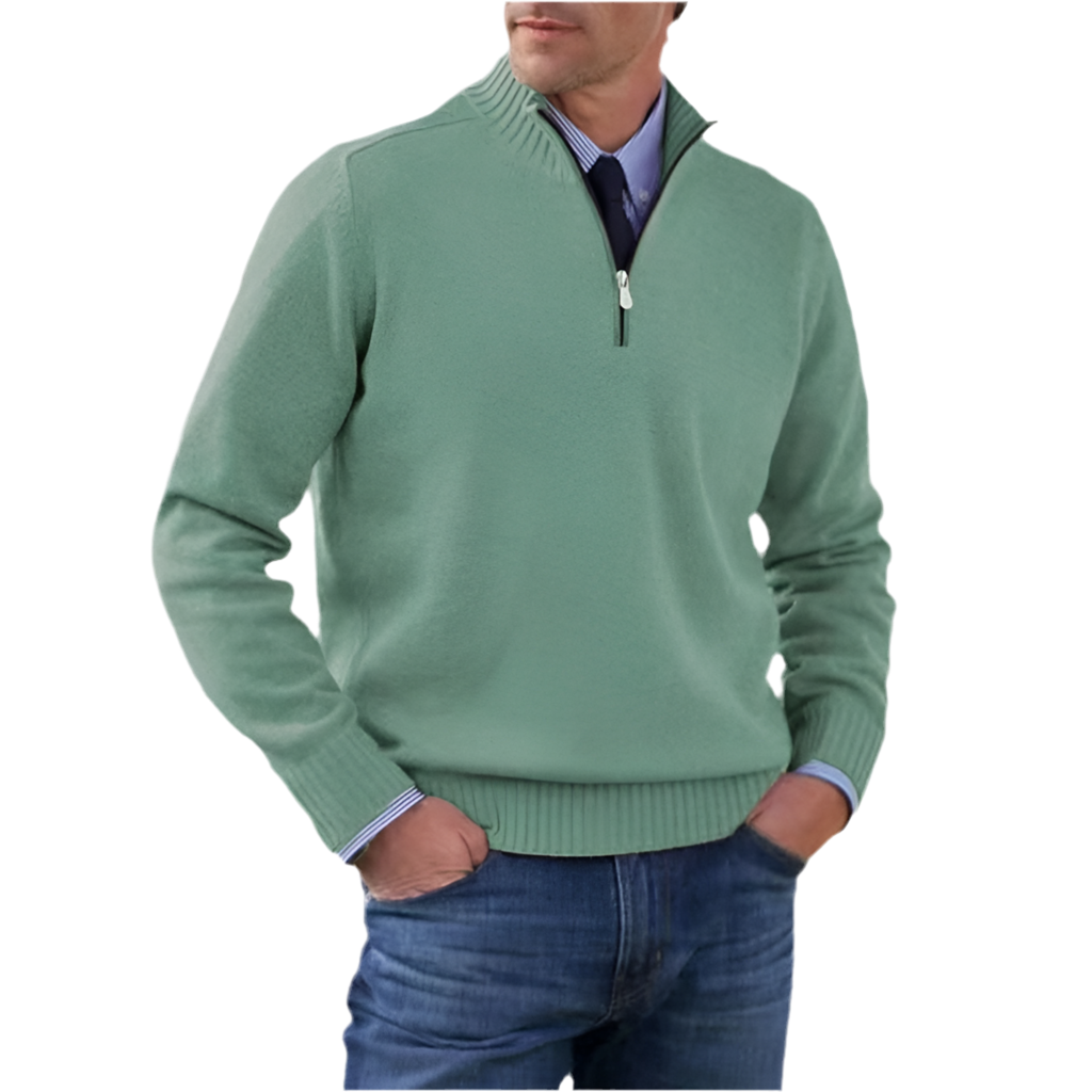 Men's Stand Collar Zipper Sweater  Long Sleeve Knitted