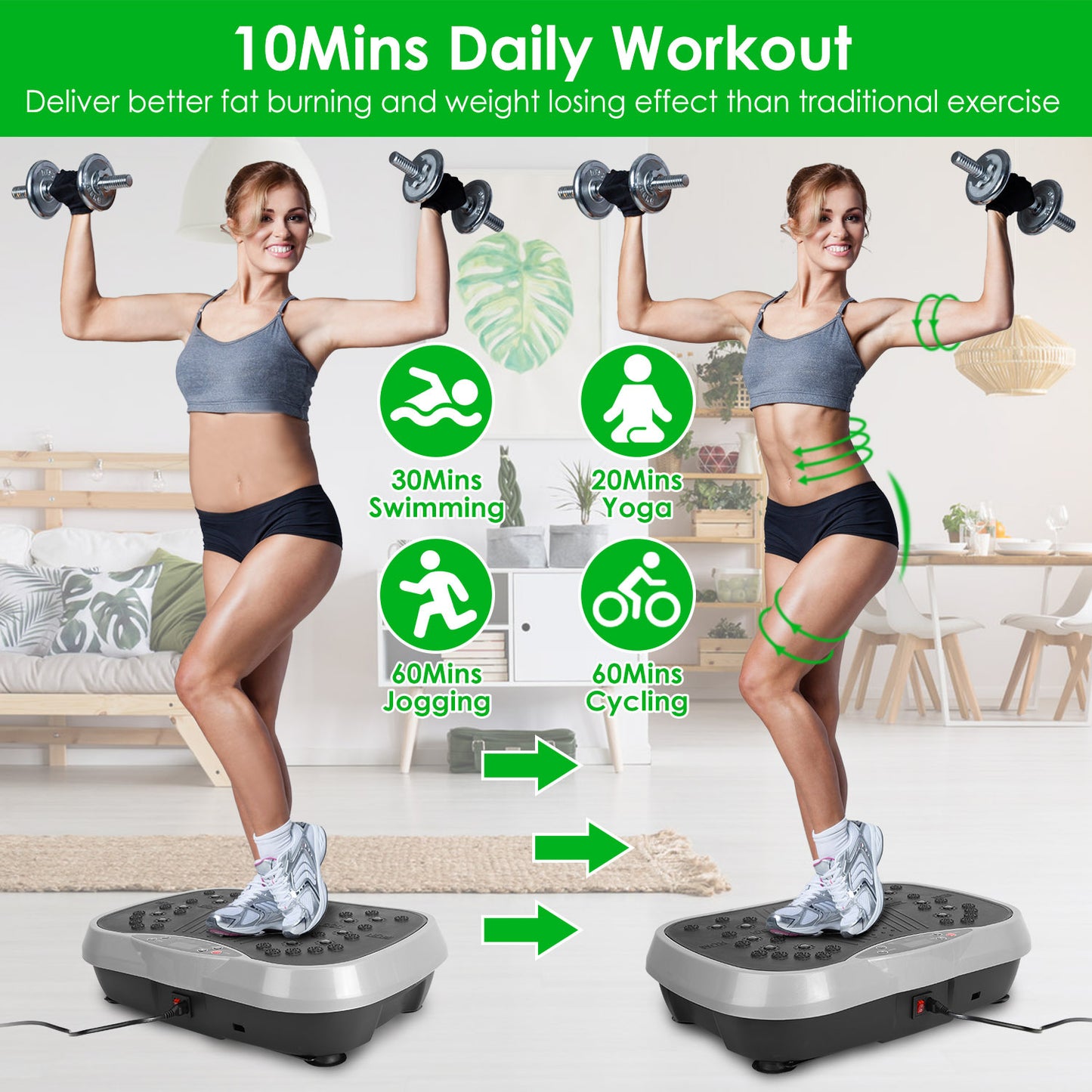 Vibration Exercise Platform with Resistance Bands - Whole Body Fitness Machine