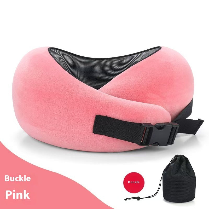Memory Foam Travel Neck Pillow - U-Shape Adjustable Support for Airplane Car Office