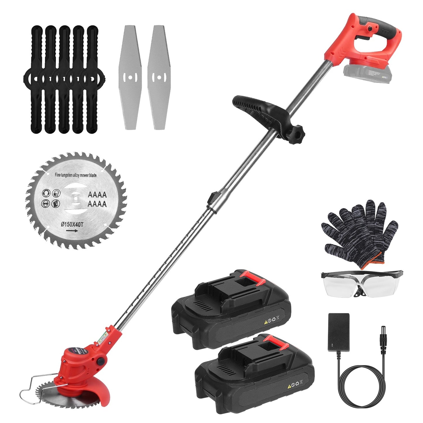 Electric Cordless Grass Trimmer Set - 2 Batteries, Multiple Blades & Accessories