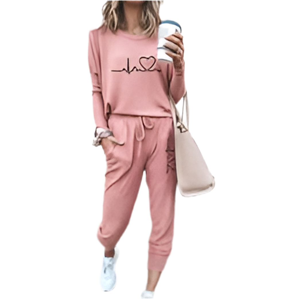 Women's Tracksuit Set - Long Sleeve Top & Drawstring Pants