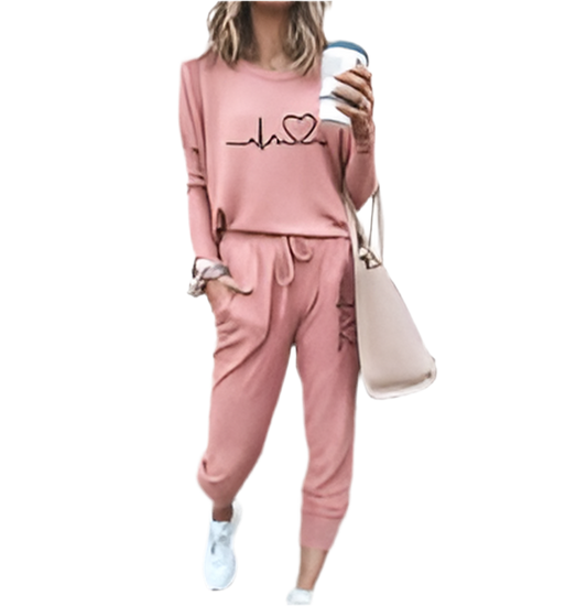 Women's Tracksuit Set - Long Sleeve Top & Drawstring Pants