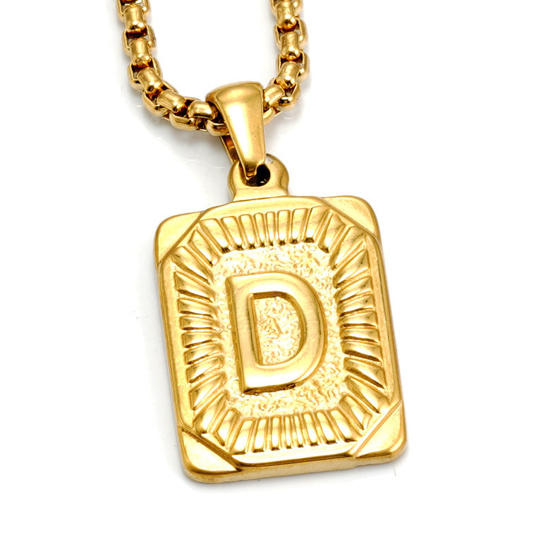 Men's Gold-Plated Stainless Steel Letter Pendant Necklace