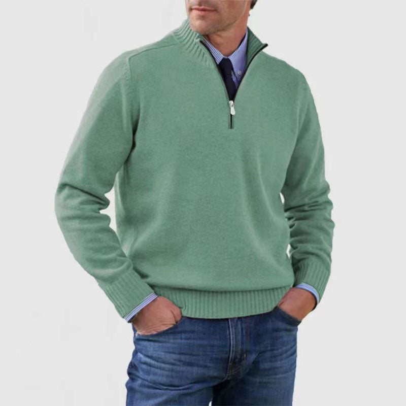 Men's Stand Collar Zipper Sweater  Long Sleeve Knitted