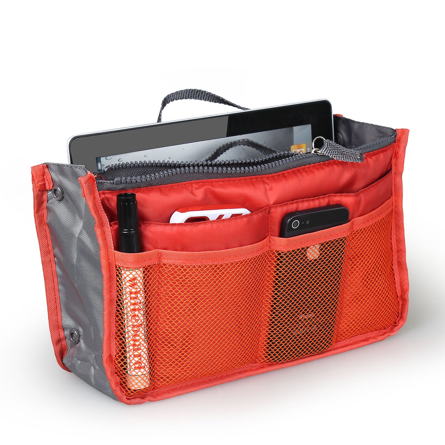 Travel Handbag Organizer Insert - Multi-Pocket Makeup Bag with Hand Strap