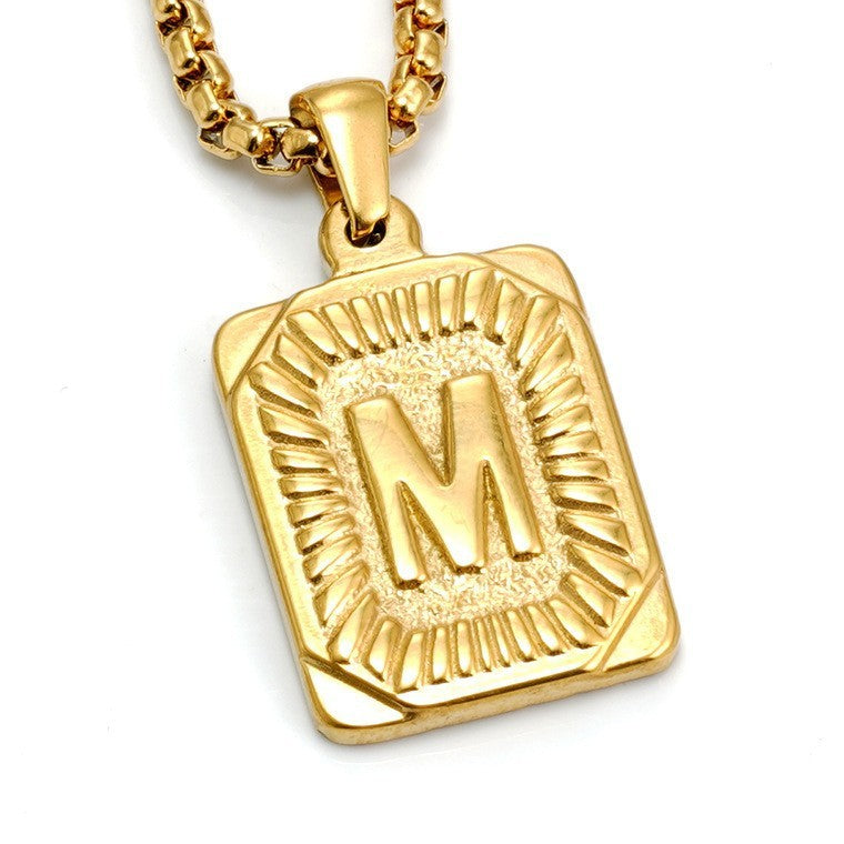 Men's Gold-Plated Stainless Steel Letter Pendant Necklace