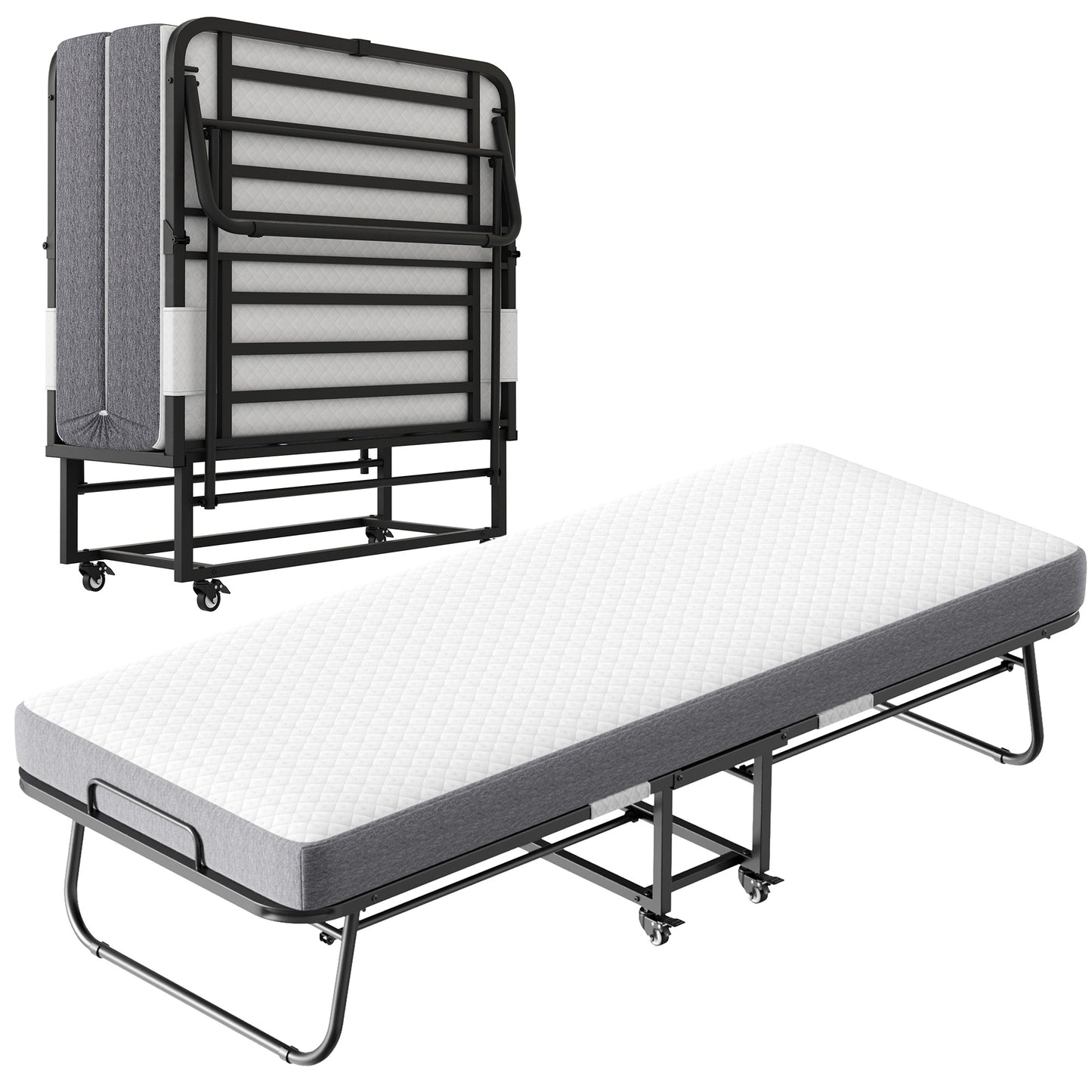 Folding Bed With Mattress Foam Mattress All Steel Pipe Frame