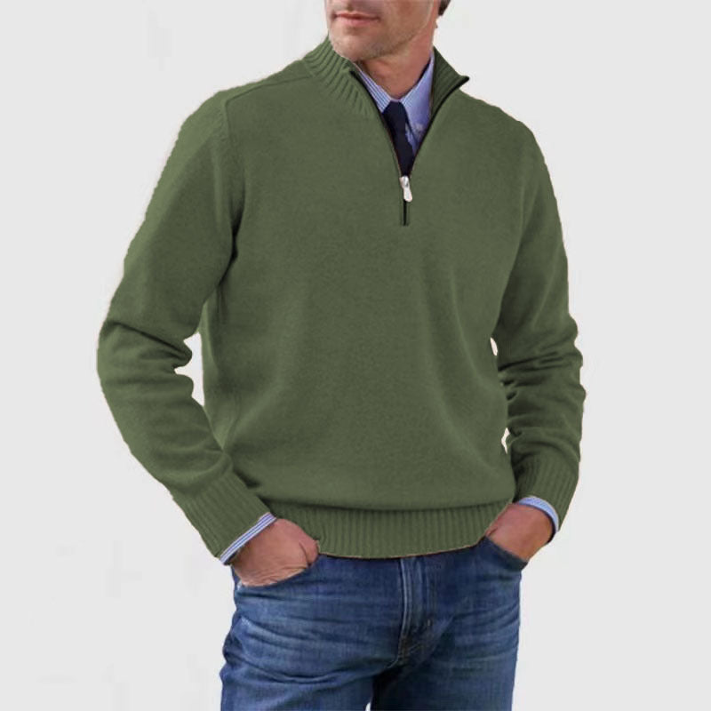 Men's Stand Collar Zipper Sweater  Long Sleeve Knitted