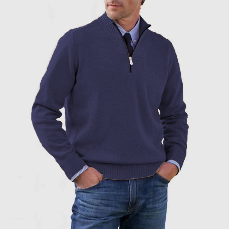 Men's Stand Collar Zipper Sweater  Long Sleeve Knitted