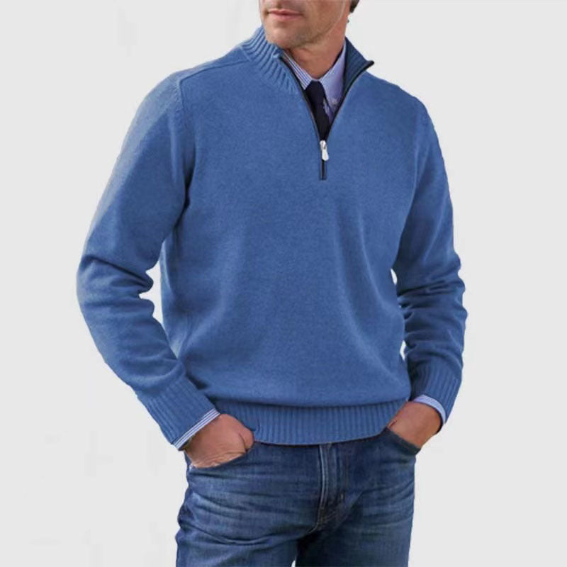 Men's Stand Collar Zipper Sweater  Long Sleeve Knitted